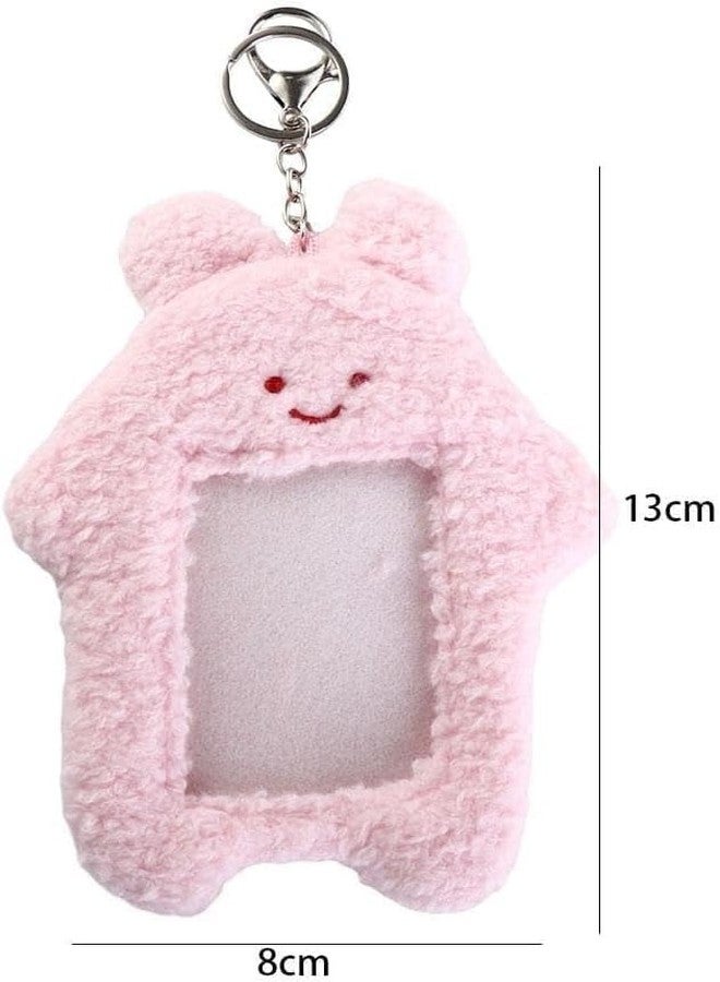 Zhuluck Pink Cute Plush Photocard Holder with Keychain, Cartoon Bear Rabbit Cat Photo Sleeve Cartoon Plush Photo Sleeve Protective Case Photo Albums, Cute Photocard Holder, Frames Accessories - Image 2